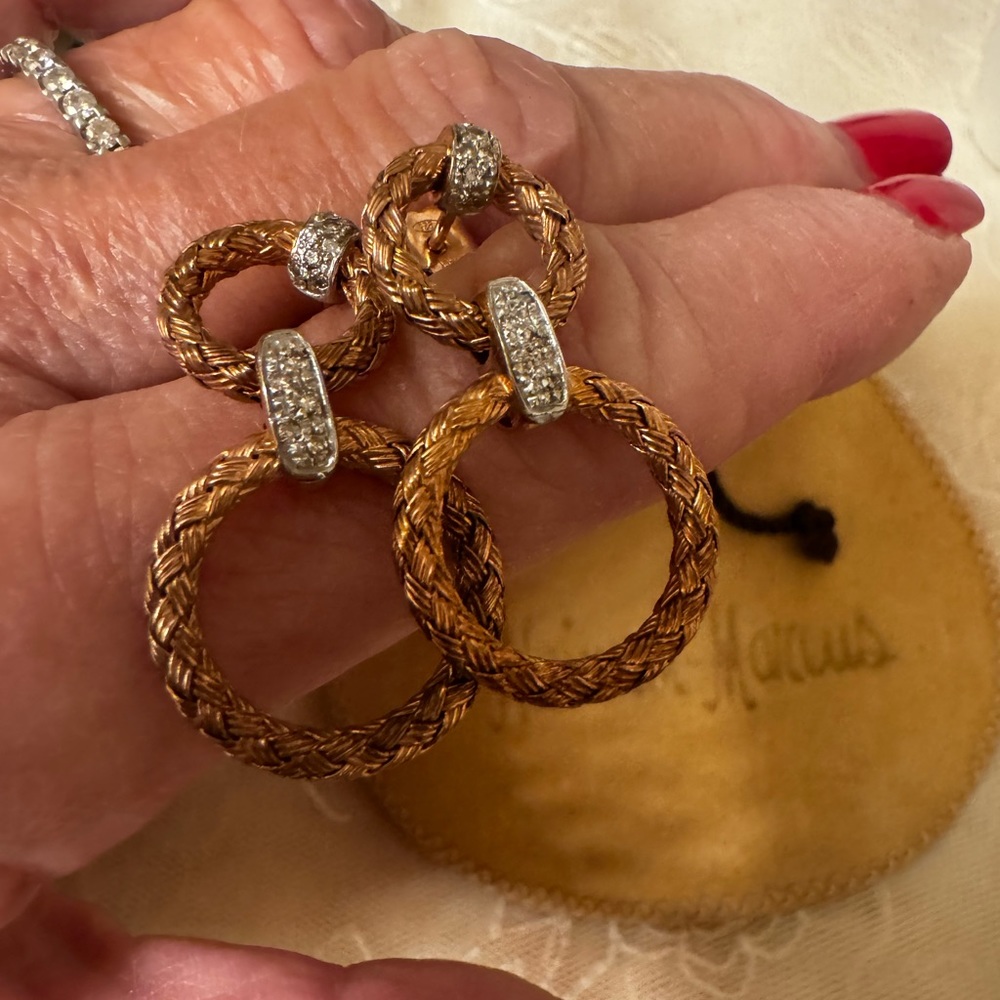 Beautiful rose gold plated cord and genuine diamond earrings